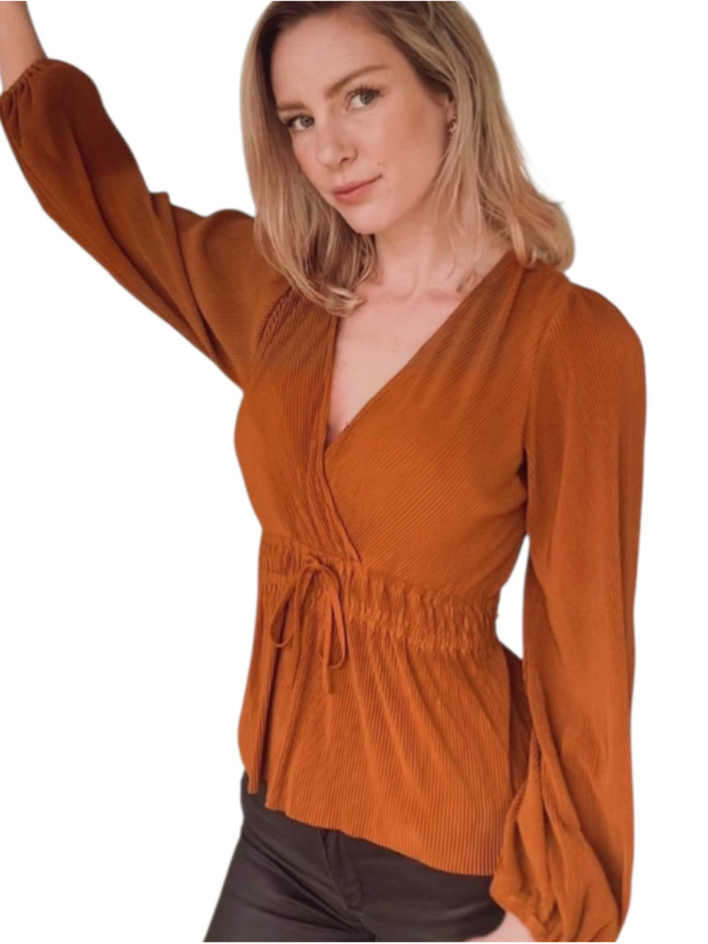 Abercrombie & Fitch Rust Brown Cross Front Long Sleeve Blouse Size Small
